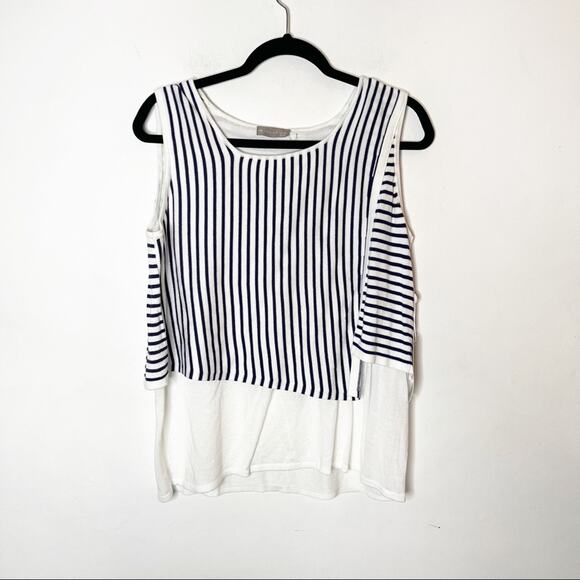 NWT Evolution by Cyrus Sleeveless Medieval/White Stripe Top SZ L - Picture 2 of 8